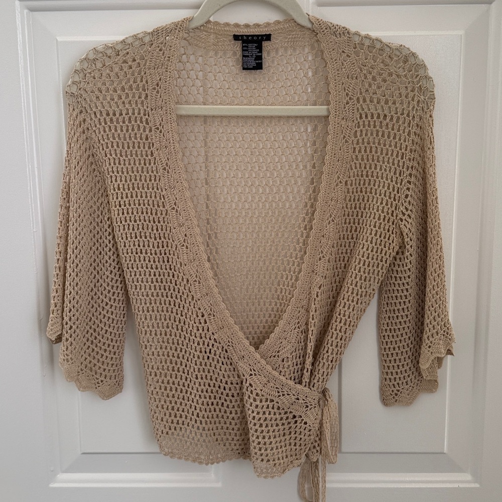 Theory Beige Open-Knit Shrug - Size Large - Picture 1 of 10